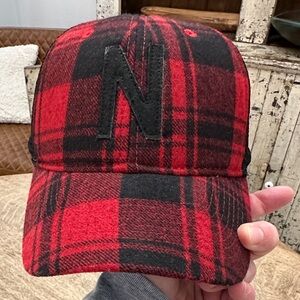 Nebraska Huskers Legacy Red Black Plaid Trucker Snap Black Hat Cap